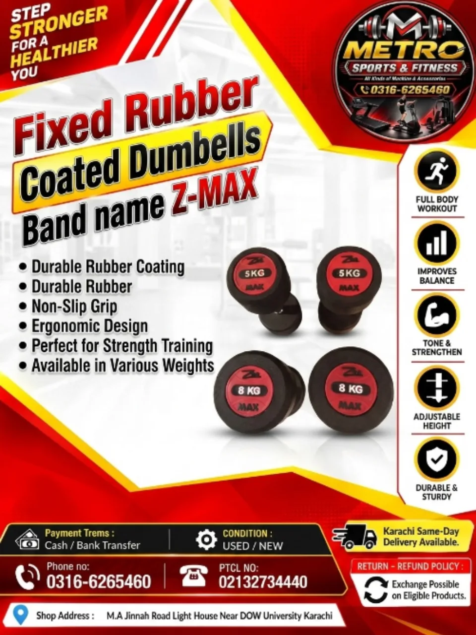 Fixed Rubber Coated Dumbbells (Brand name: Z-MAX)