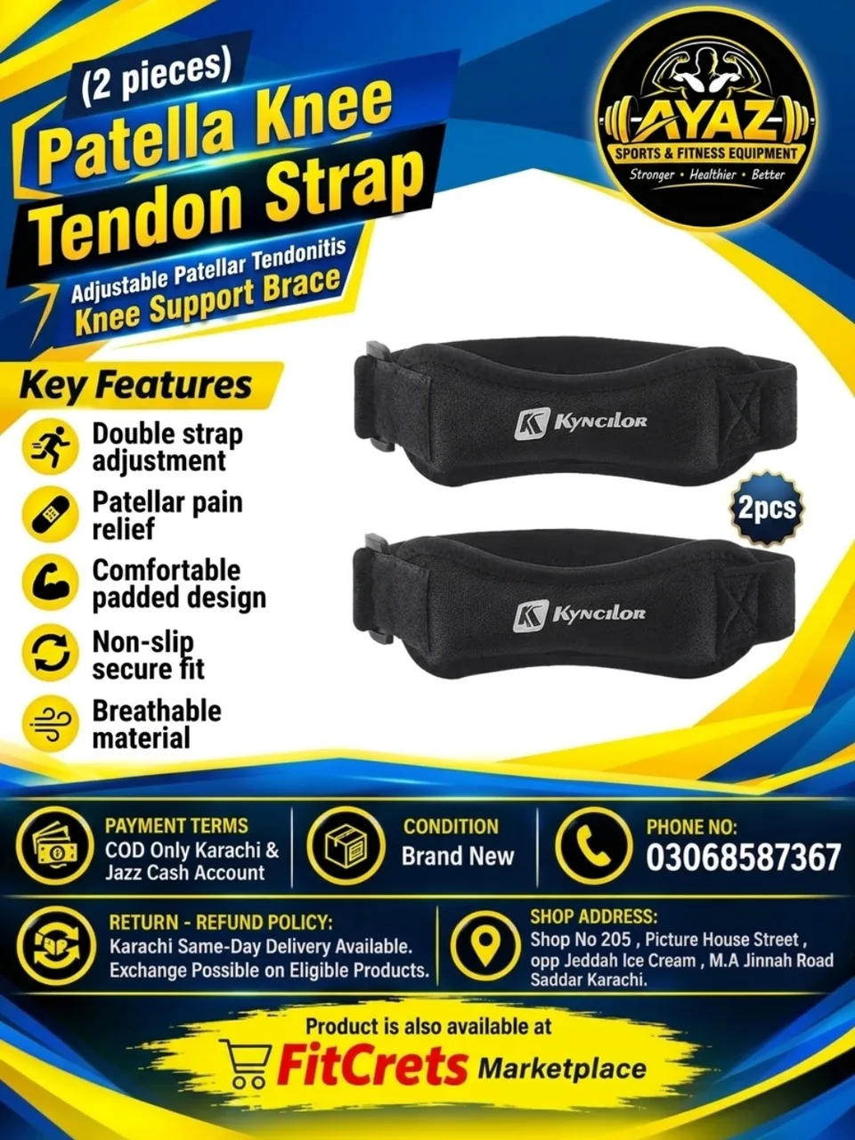 Adjustable Patellar Tendonitis Knee Support Brace (2-Piece Pack) — photo 1