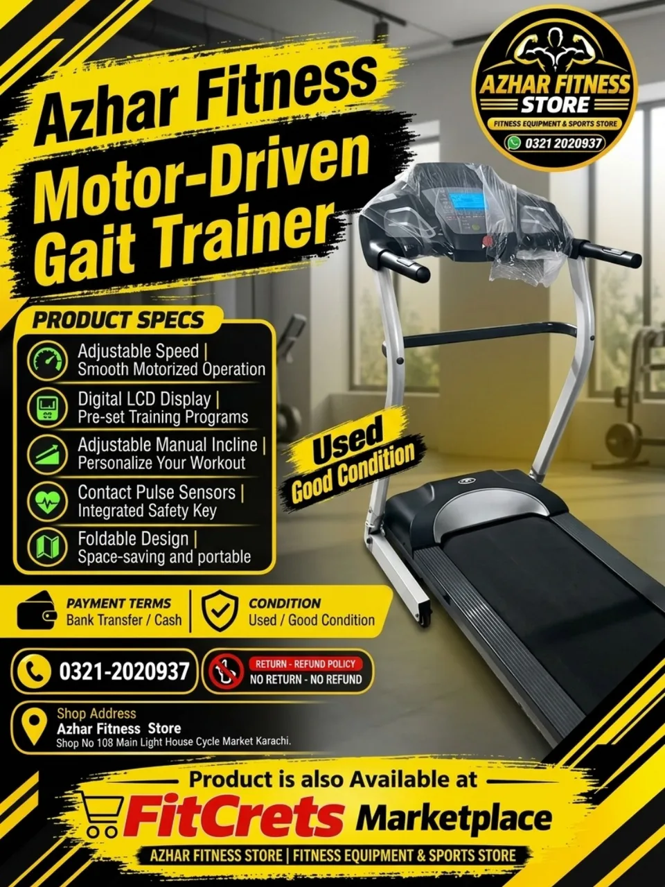 Motor-Driven Gait Trainer / Compact Motorized Treadmill (Used / Good Condition)