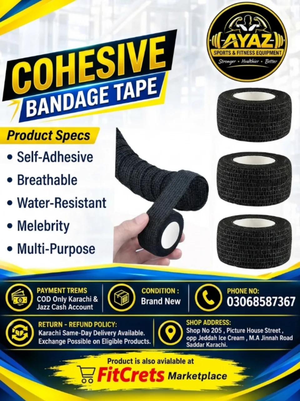 Premium Self-Adhesive Cohesive Bandage Tape for Sports Grip & Medical Wrap — photo 1