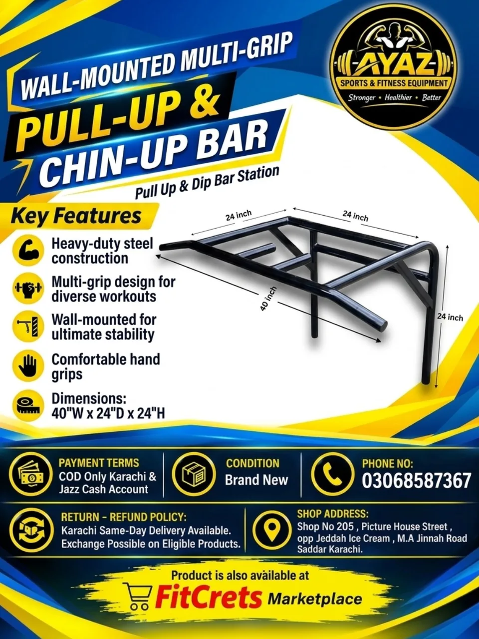 Wall-Mounted Multi-Grip Pull-Up & Chin-Up Bar — photo 1