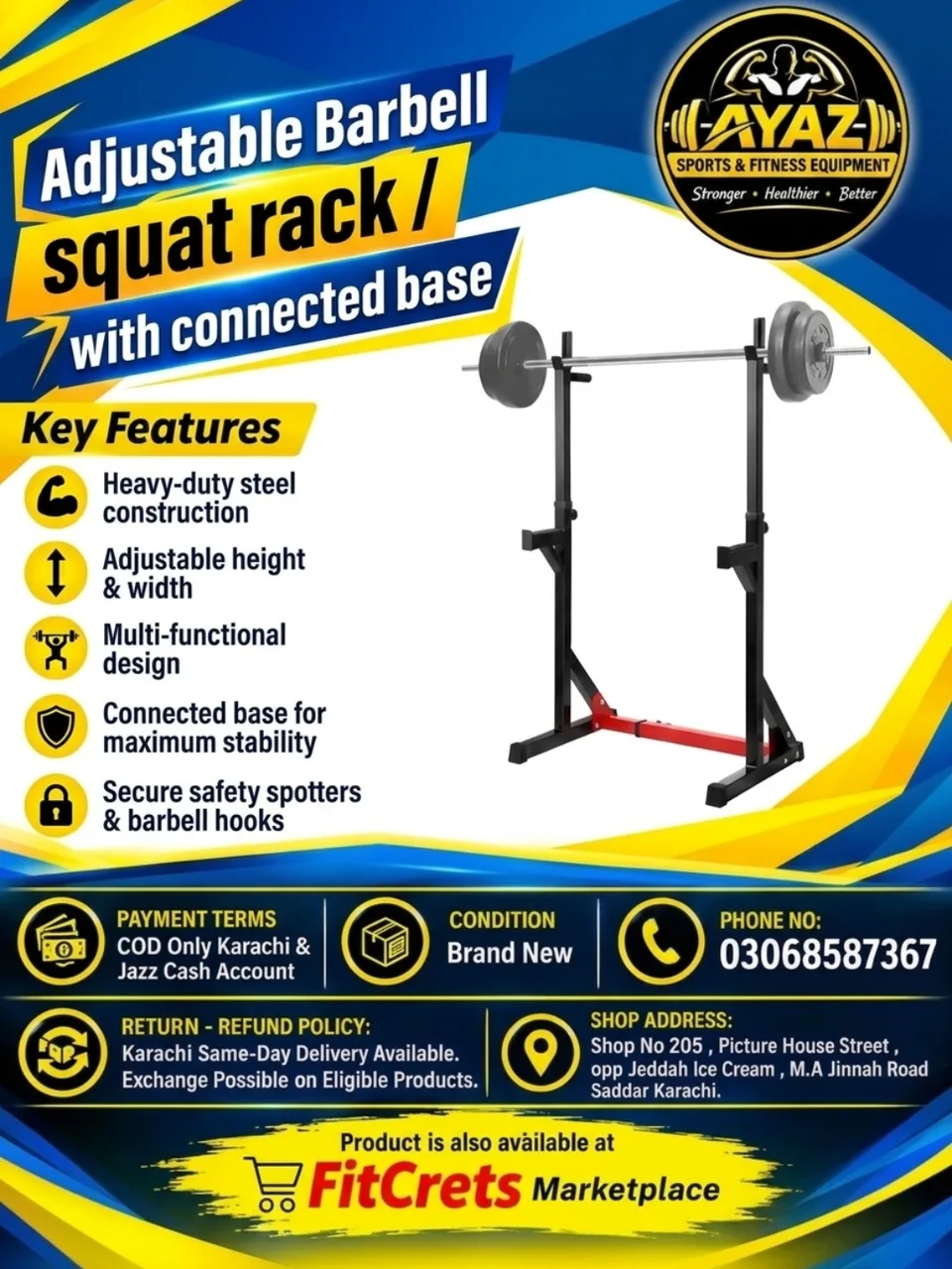 Adjustable Barbell Squat Rack / with Connected Base — photo 1