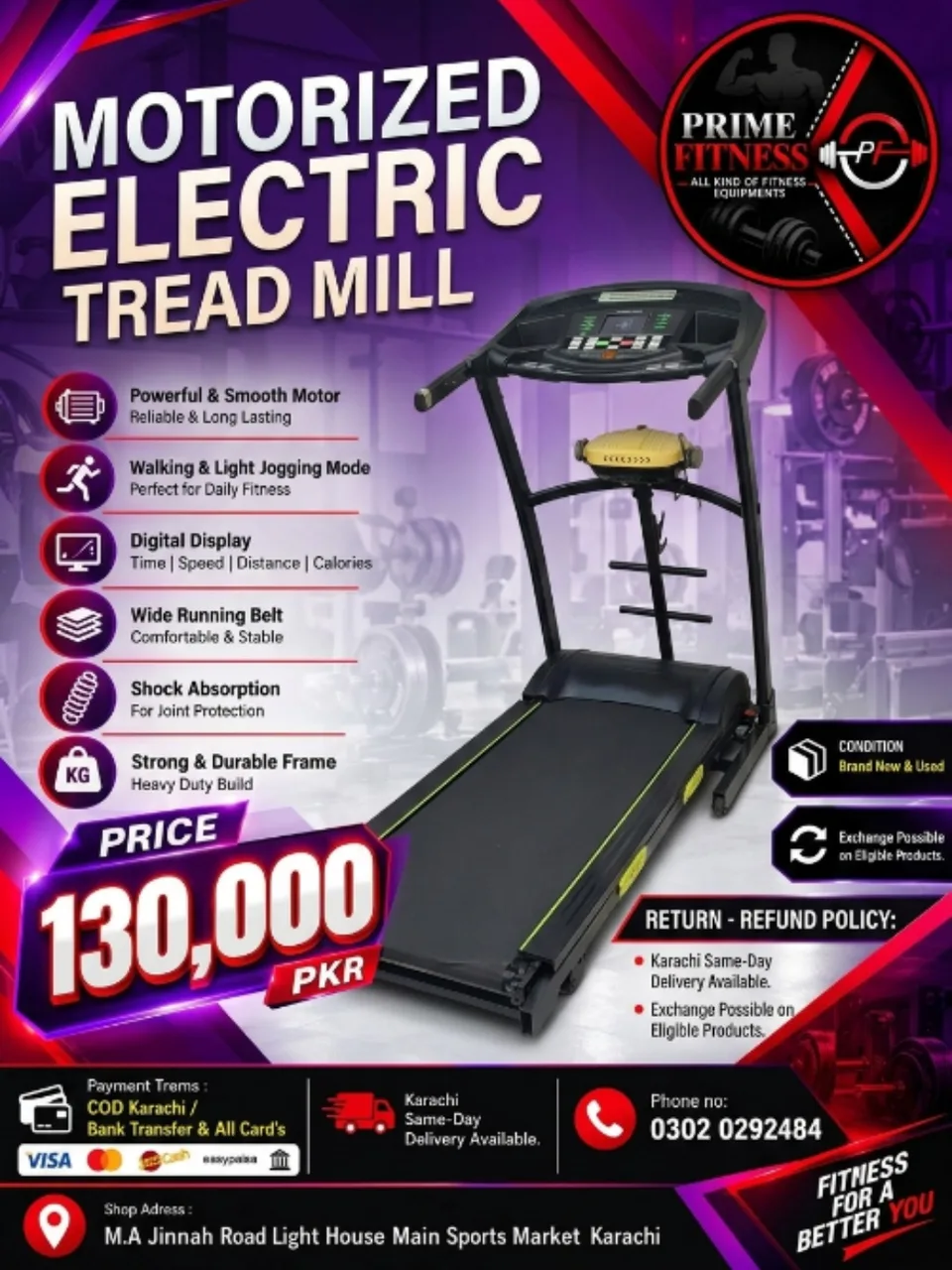 Prime Fitness Motorized Electric Treadmill