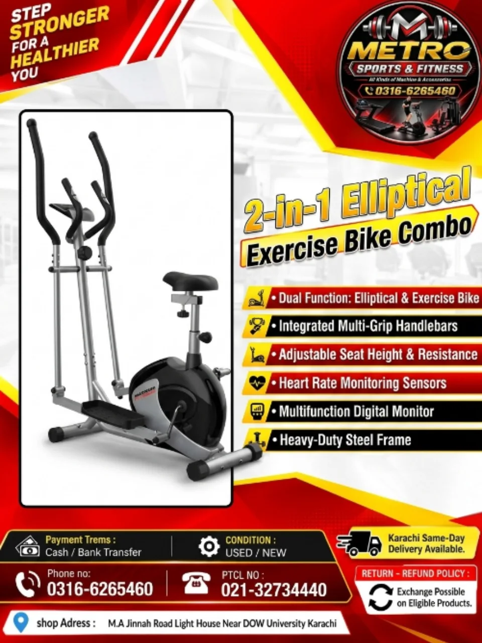 2-in-1 Elliptical Exercise Bike Combo