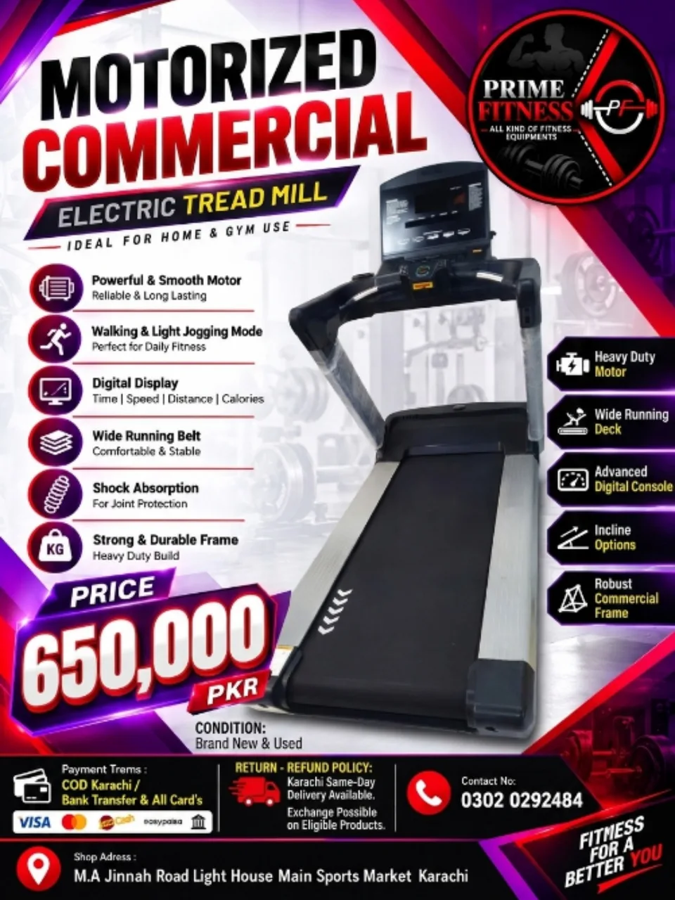 Motorized Commercial Electric Treadmill 