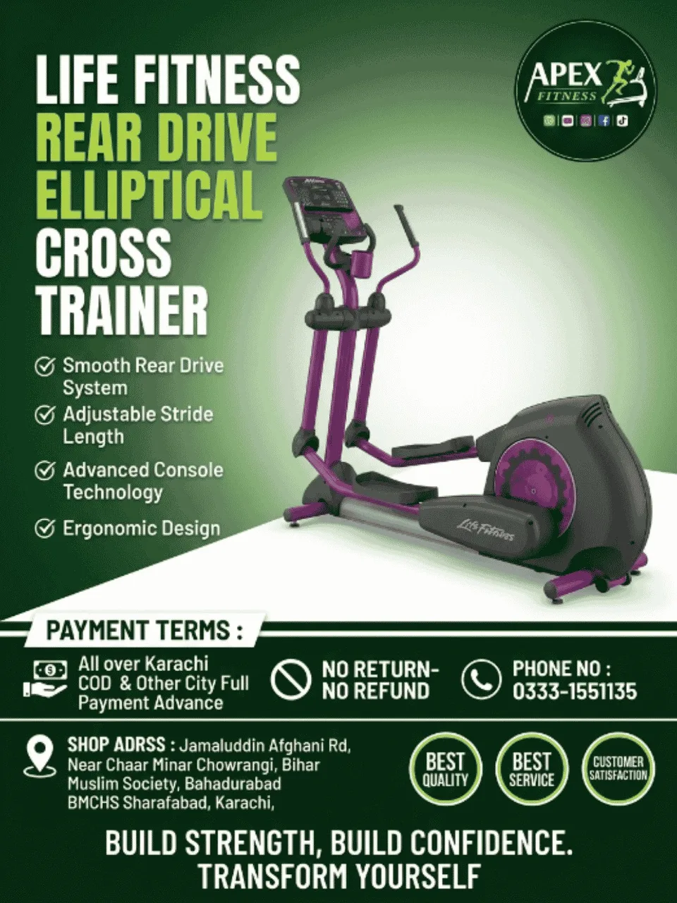 Life Fitness Rear Drive Elliptical Cross Trainer.