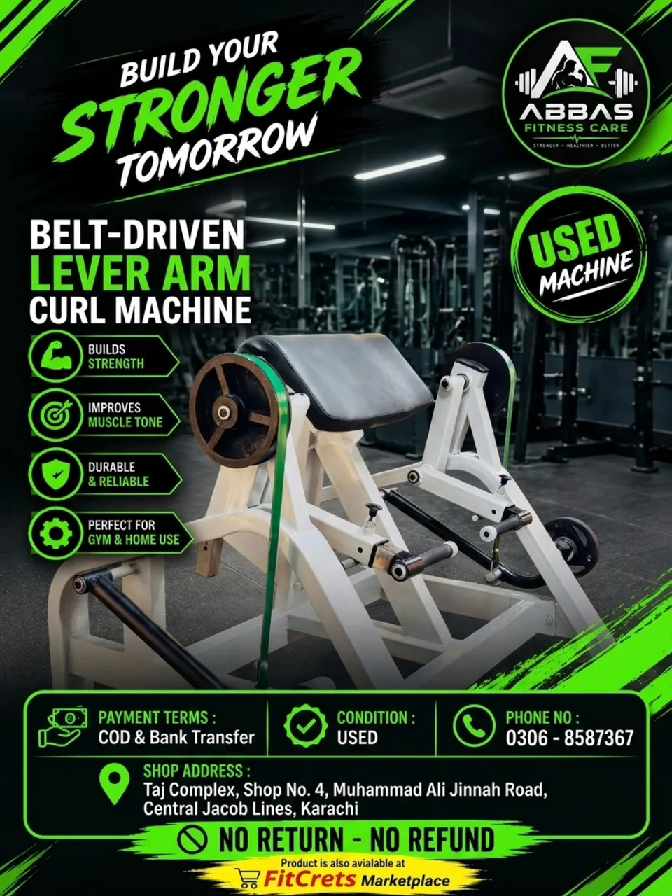 Belt-Driven Lever Arm Curl Machine