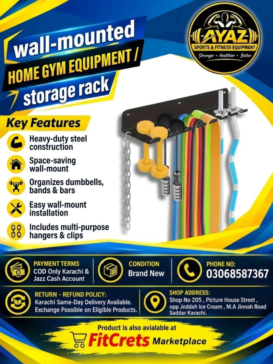 Wall-Mounted Home Gym Equipment / Storage Rack — photo 1