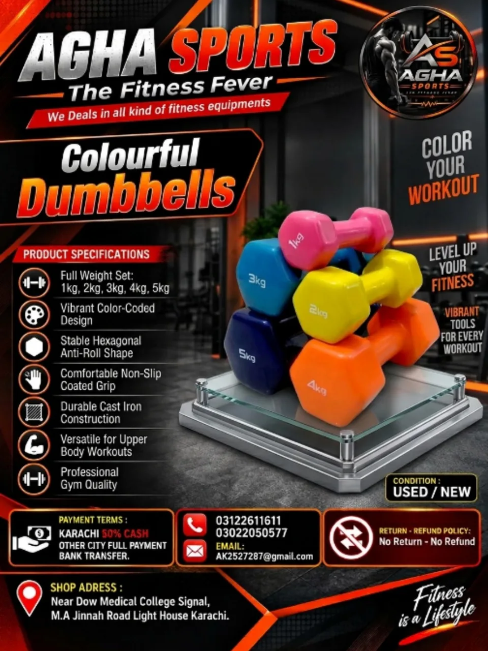 Colourful Dumbbells - often called Neoprene or Vinyl Aerobic Dumbbells