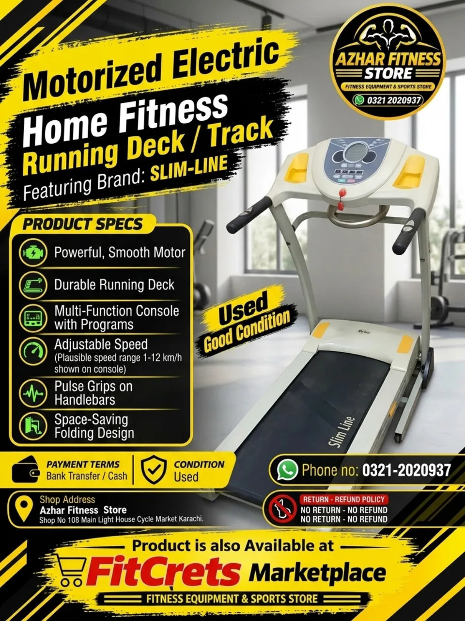 Slim-Line Motorized Electric Home Fitness Running Deck / Track