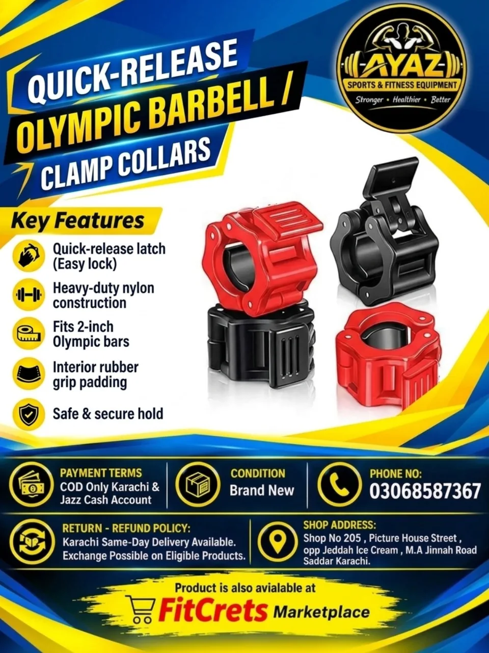 Quick-Release Olympic Barbell / Clamp Collars — photo 1