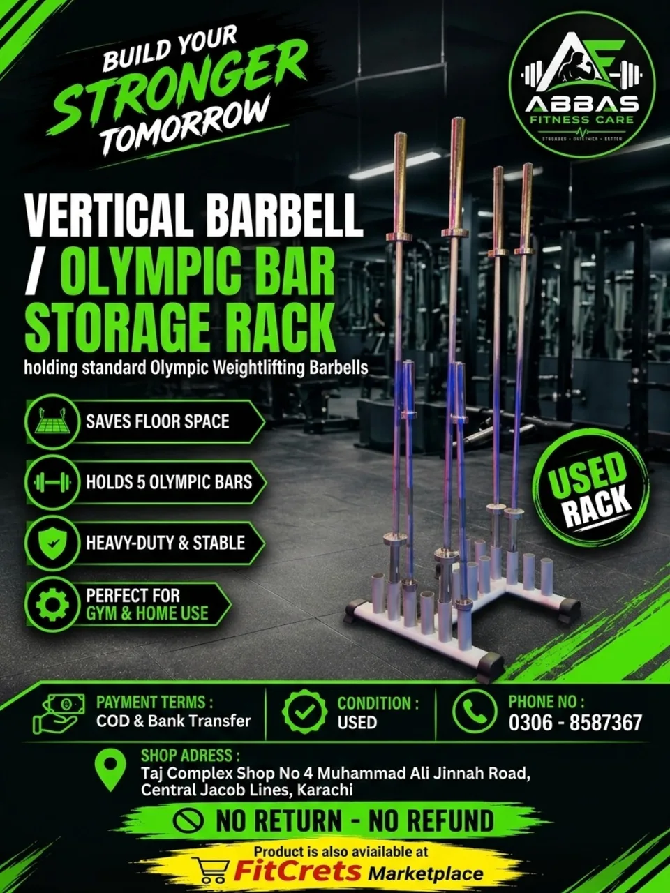 Vertical Barbell / Olympic Bar Storage Rack — photo 1