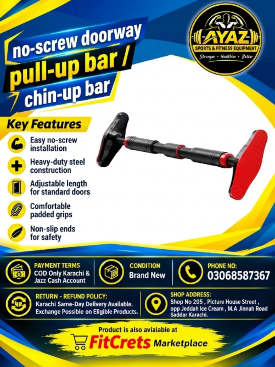No-Screw Doorway Pull-Up Bar / Chin-Up Bar — photo 1