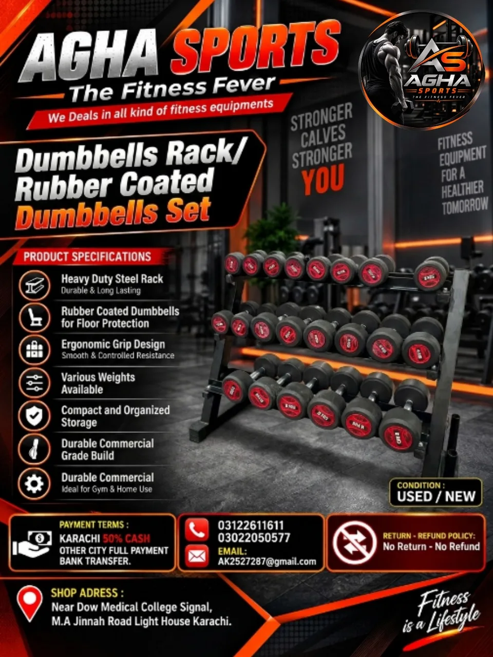 Dumbbells Rack / Rubber Coated Dumbbells Set