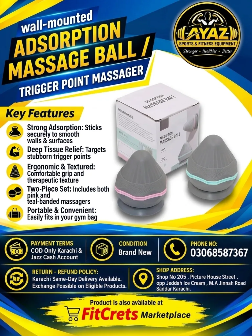 Wall-Mounted Adsorption Massage Ball / Trigger Point Massager — photo 1