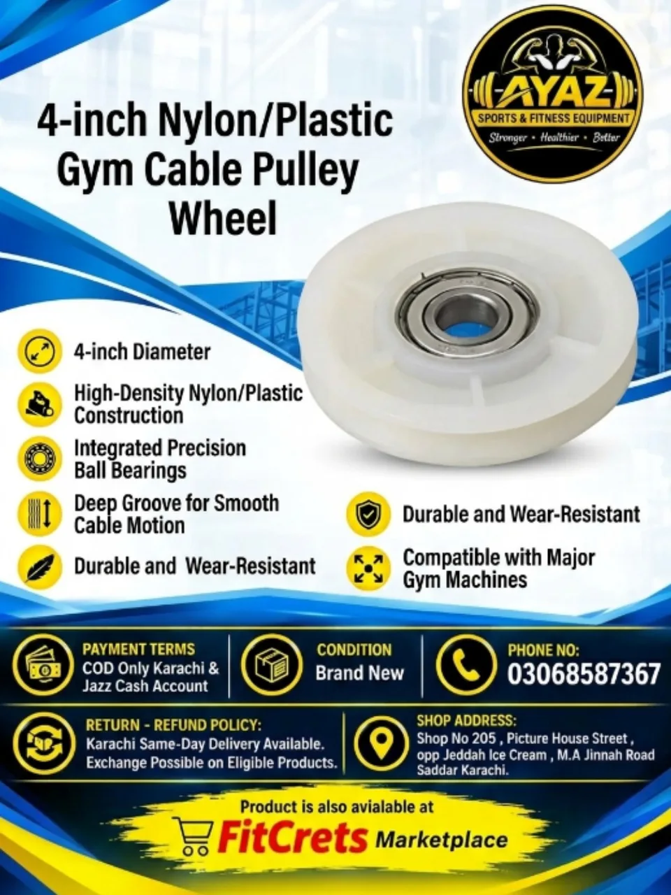 Universal 4-Inch High-Density Nylon Gym Cable Pulley Wheel with Precision Bearings 