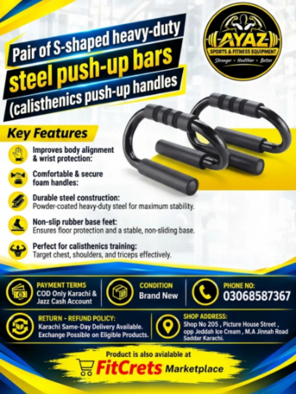 S-Shaped Heavy-Duty Steel Push-Up Bars 