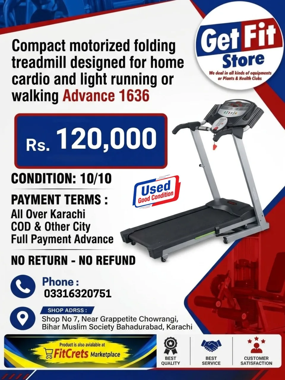 Compact motorized folding treadmill designed for home cardio and light running or walking Advance 1636