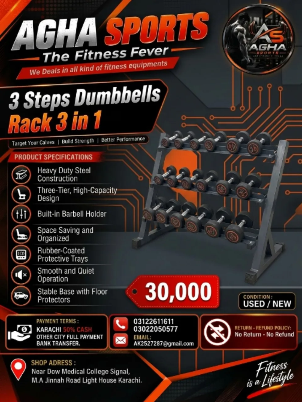 3 Steps Dumbbells Rack 3 in 1 (Three-Tier Dumbbell and Barbell Storage Stand).