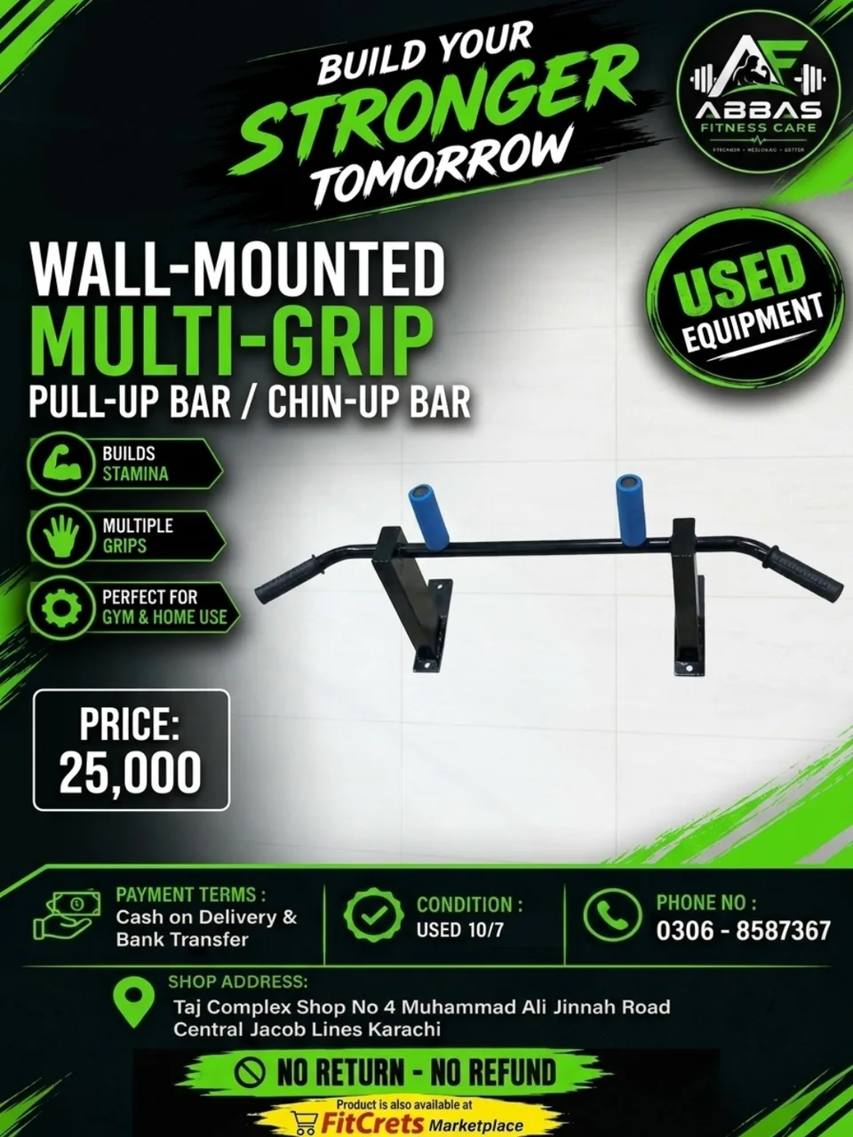 Wall-Mounted Multi-Grip Pull-Up Bar / Chin-Up Bar