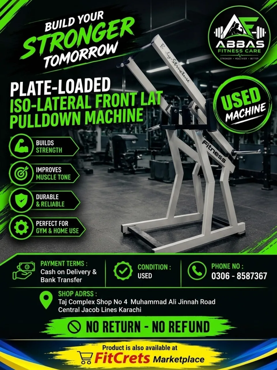 Plate-Loaded Iso-Lateral Front Lat Pulldown Machine 