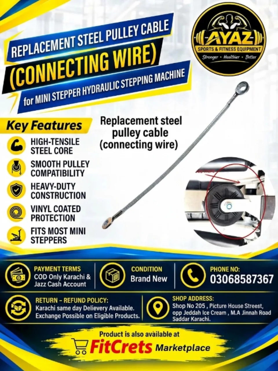 Replacement Steel Pulley Cable (Connecting Wire) for Mini Stepper Hydraulic Stepping Machines