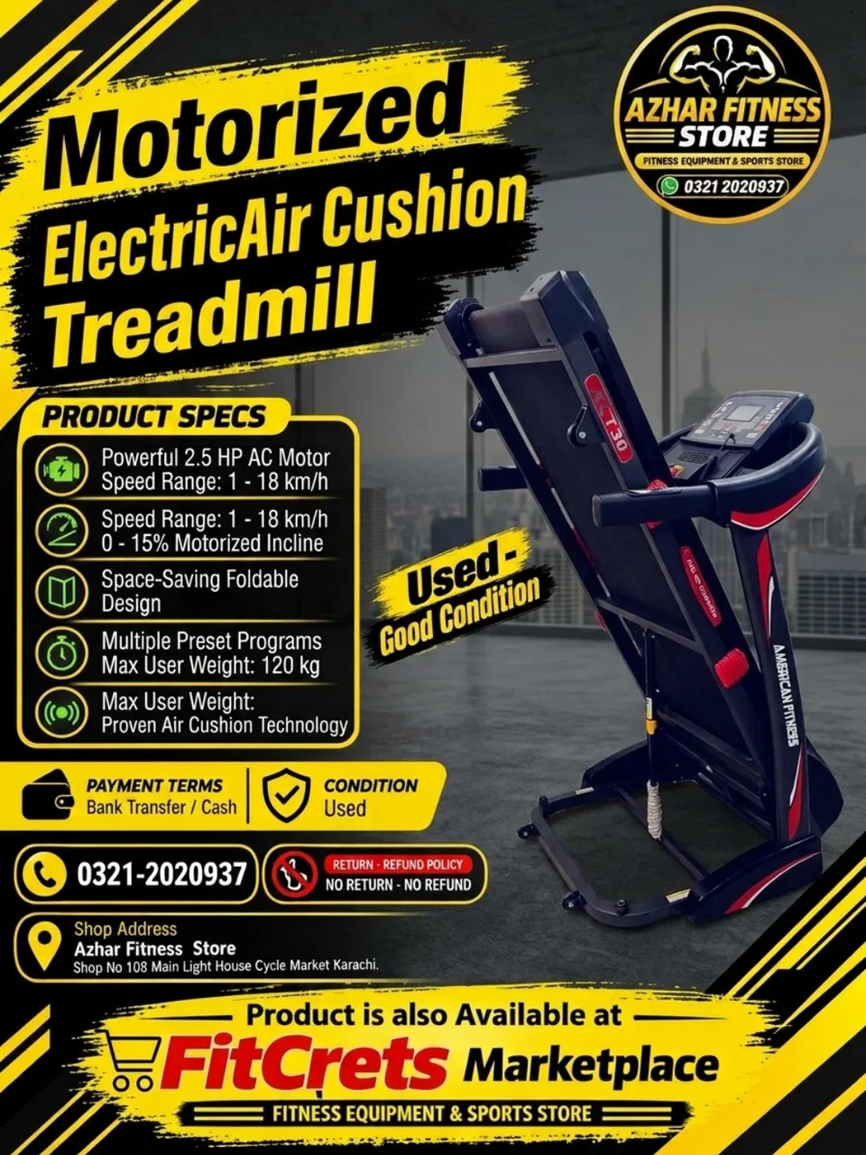 American Fitness Motorized Electric Air Cushion Treadmill (Model AC T30)