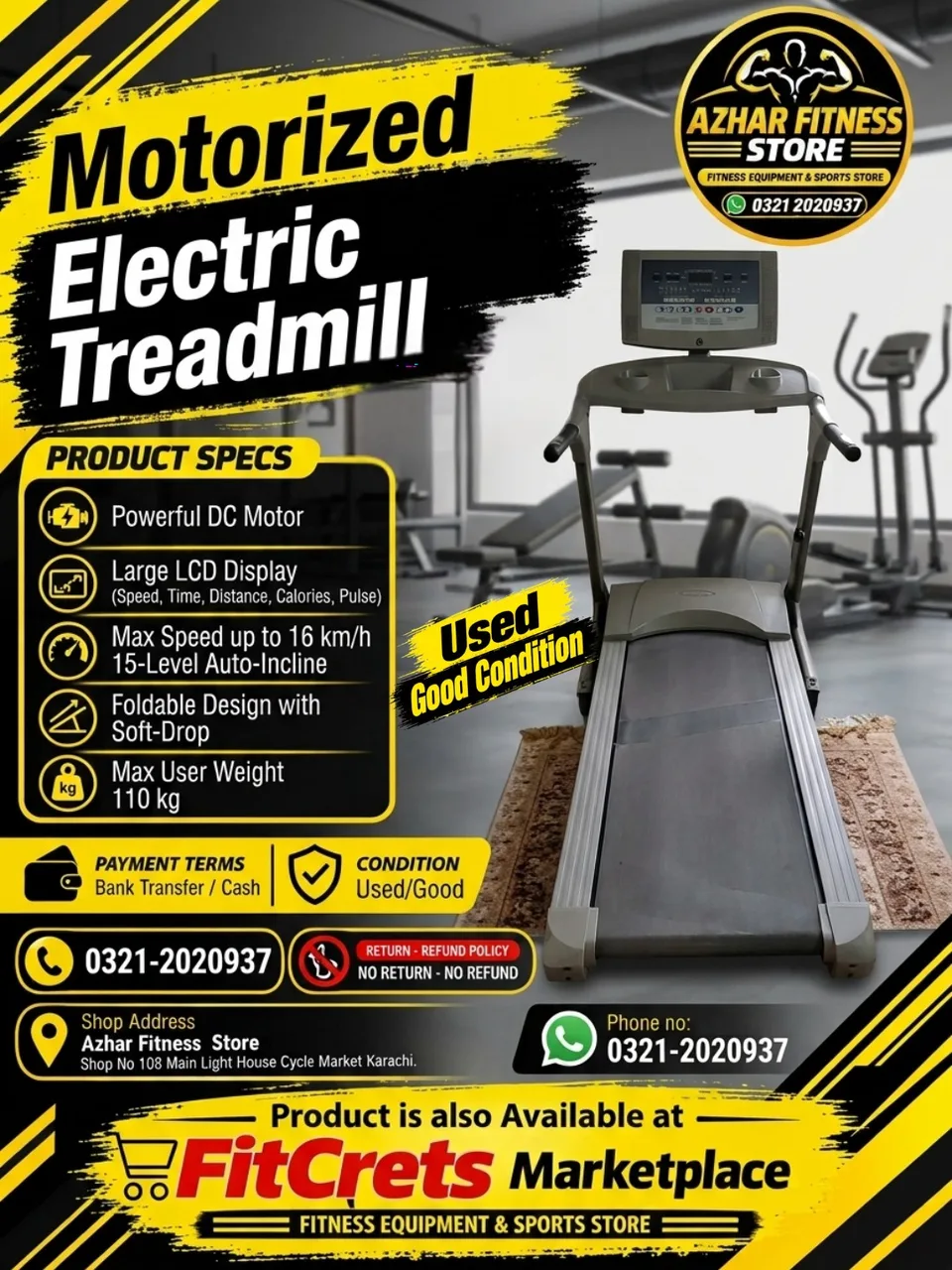 Motorized Electric Treadmill with Soft-Drop Folding / High-Speed Auto-Incline Gym Machine (Used / Good Condition)