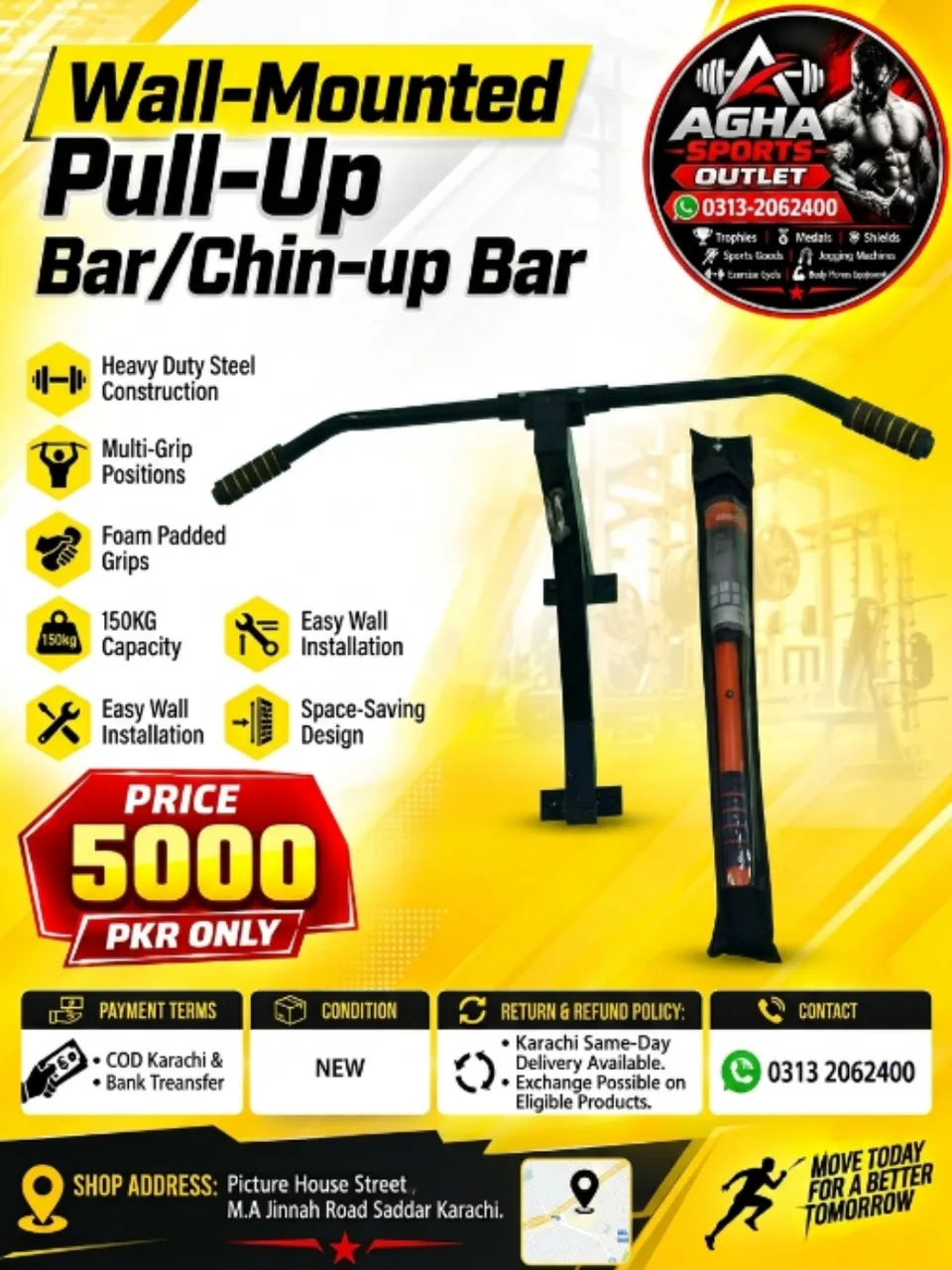 Wall-Mounted Pull-Up and Chin-Up Bar