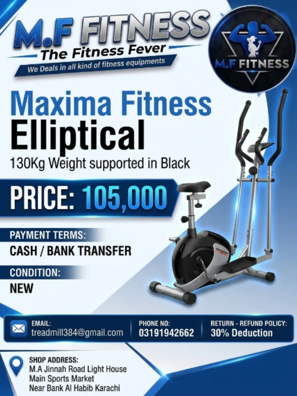 Maxima Fitness Elliptical (130Kg Weight supported in Black)