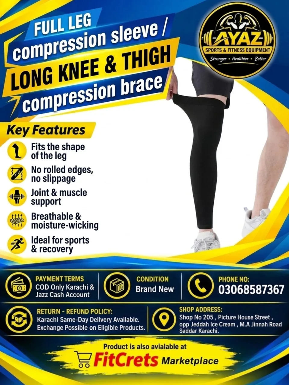 Full Leg Compression Sleeve & Long Knee Thigh Support Brace