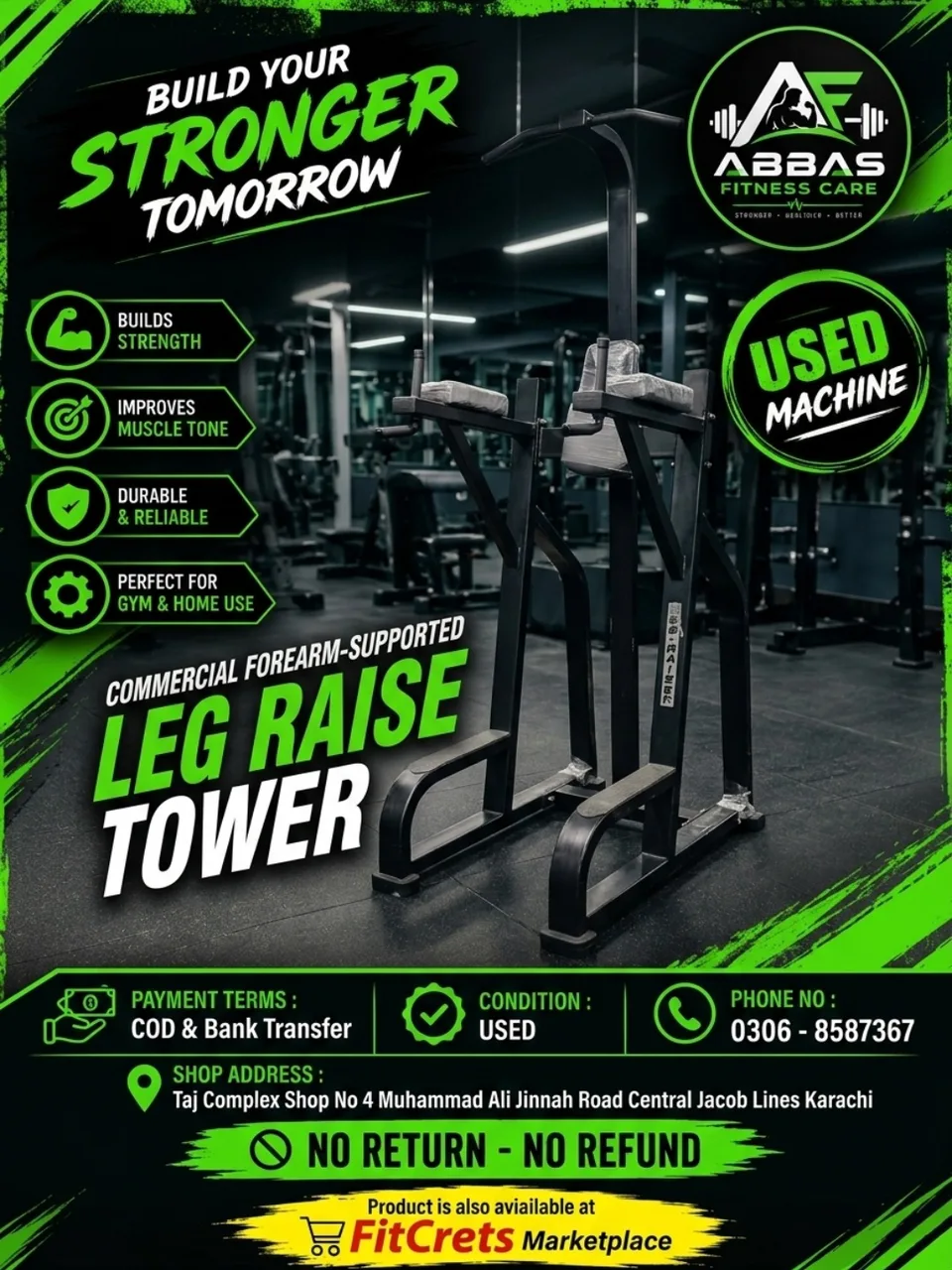Commercial Forearm-Supported Leg Raise Tower