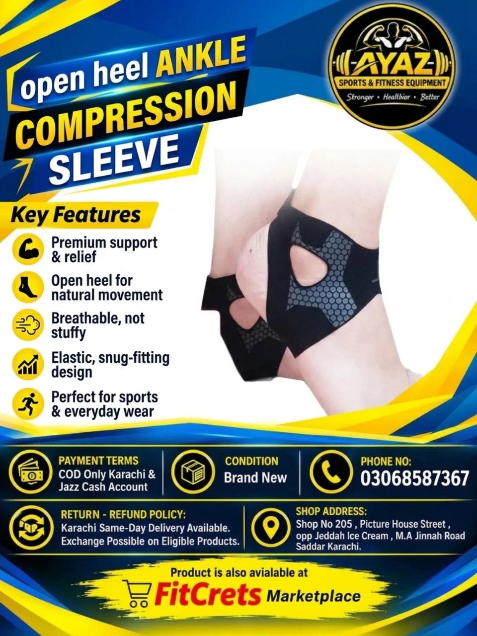 Open Heel Ankle Compression Sleeve for Sports & Injury Relief — photo 1