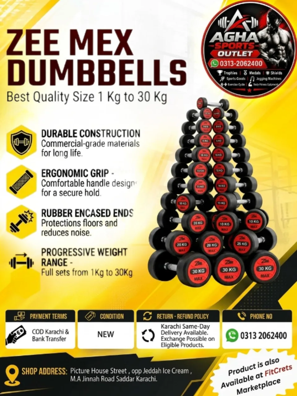 Zee Mex Hexagonal Rubber-Encased Dumbbells