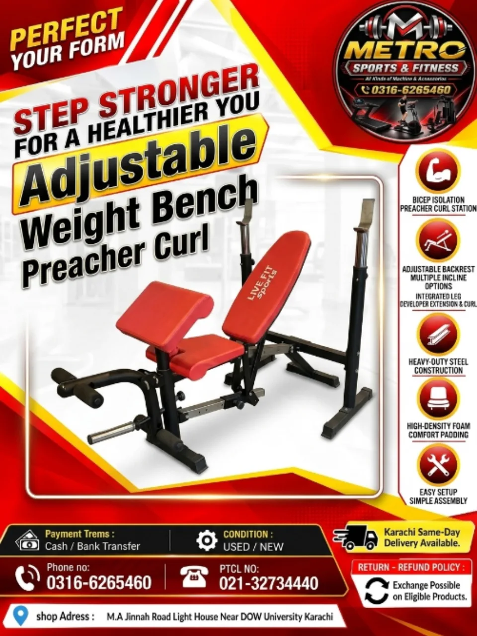 Adjustable Weight Bench Preacher Curl