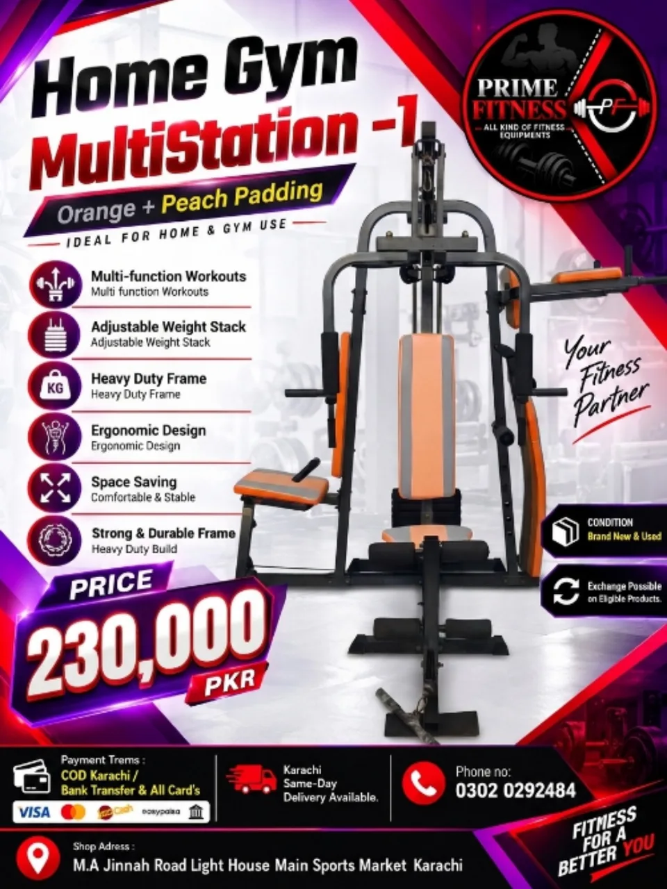 Home Gym Multi station - 1 (Orange + Peach Padding)
