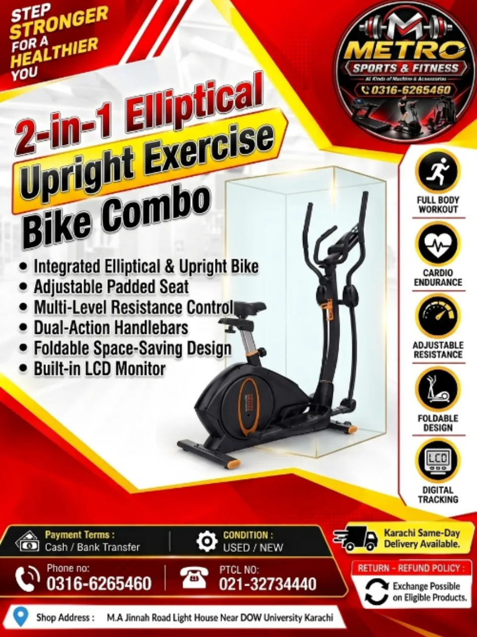 2-in-1 Elliptical Upright Exercise Bike Combo