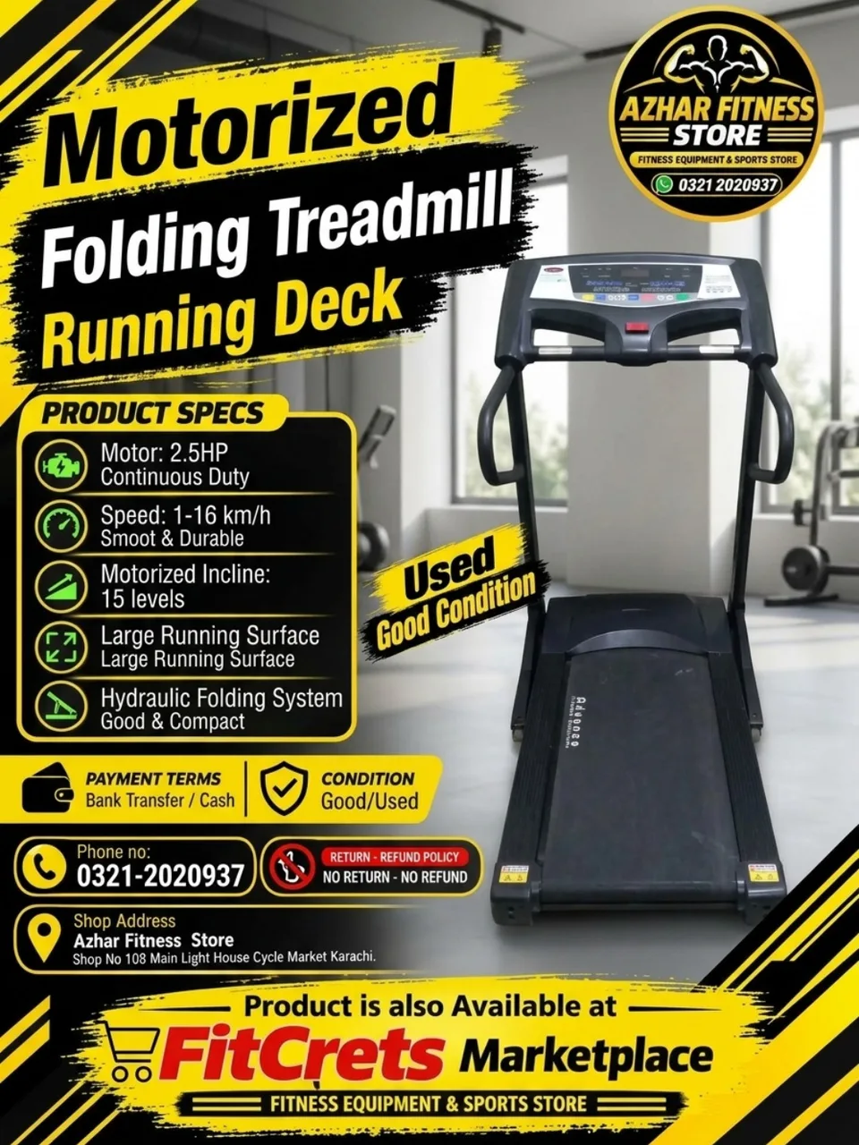 Continuous Duty Motorized Folding Treadmill Running Deck