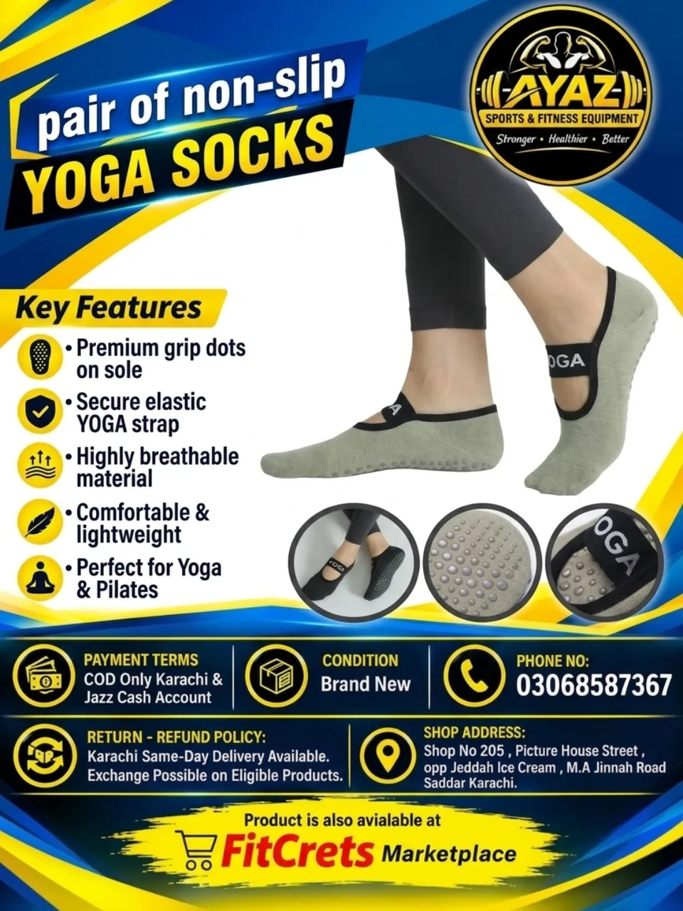 Pair of Non-Slip Yoga Socks with Cross Elastic Straps — photo 1