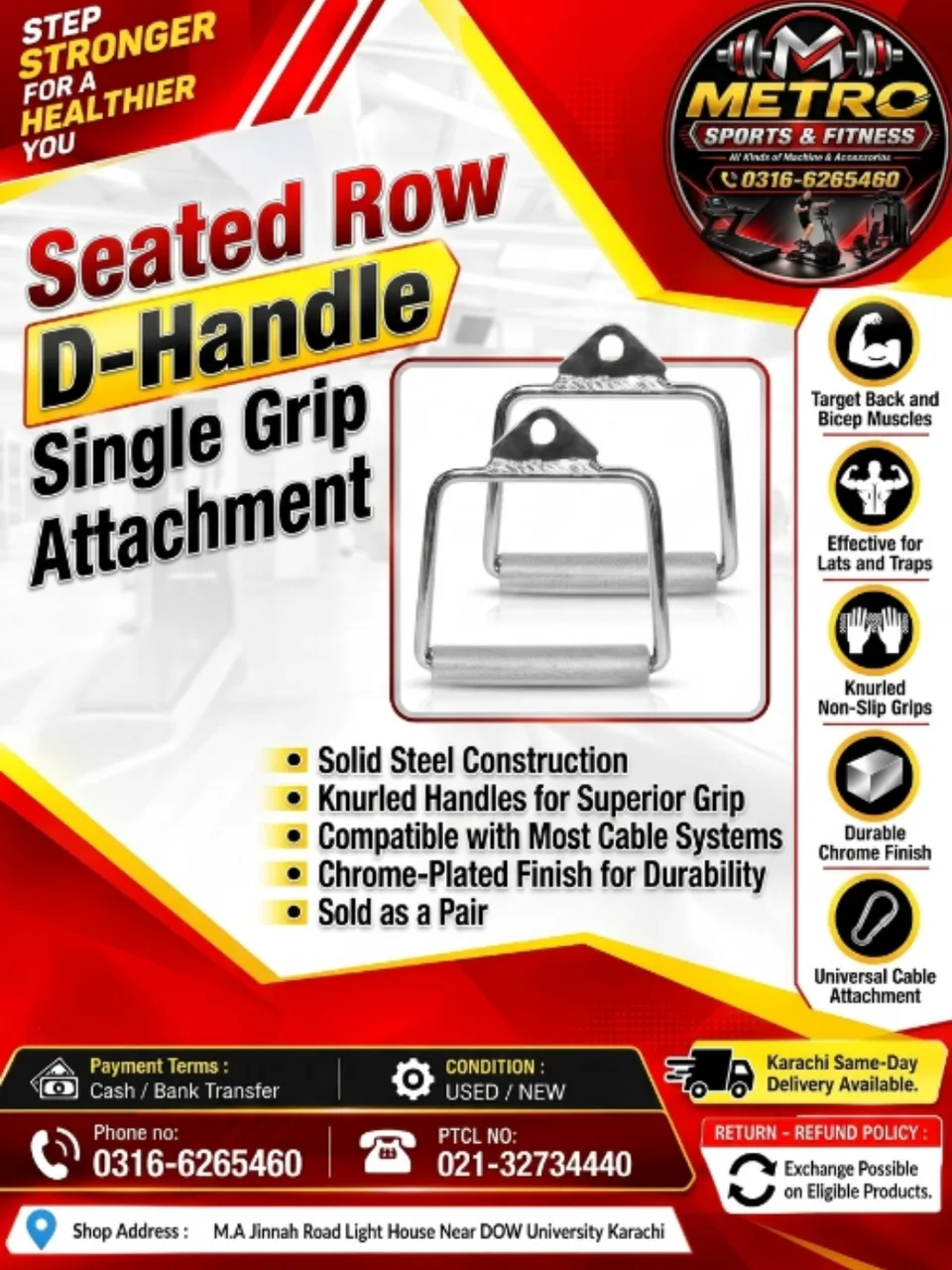 Seated Row D-Handle Single Grip Attachment