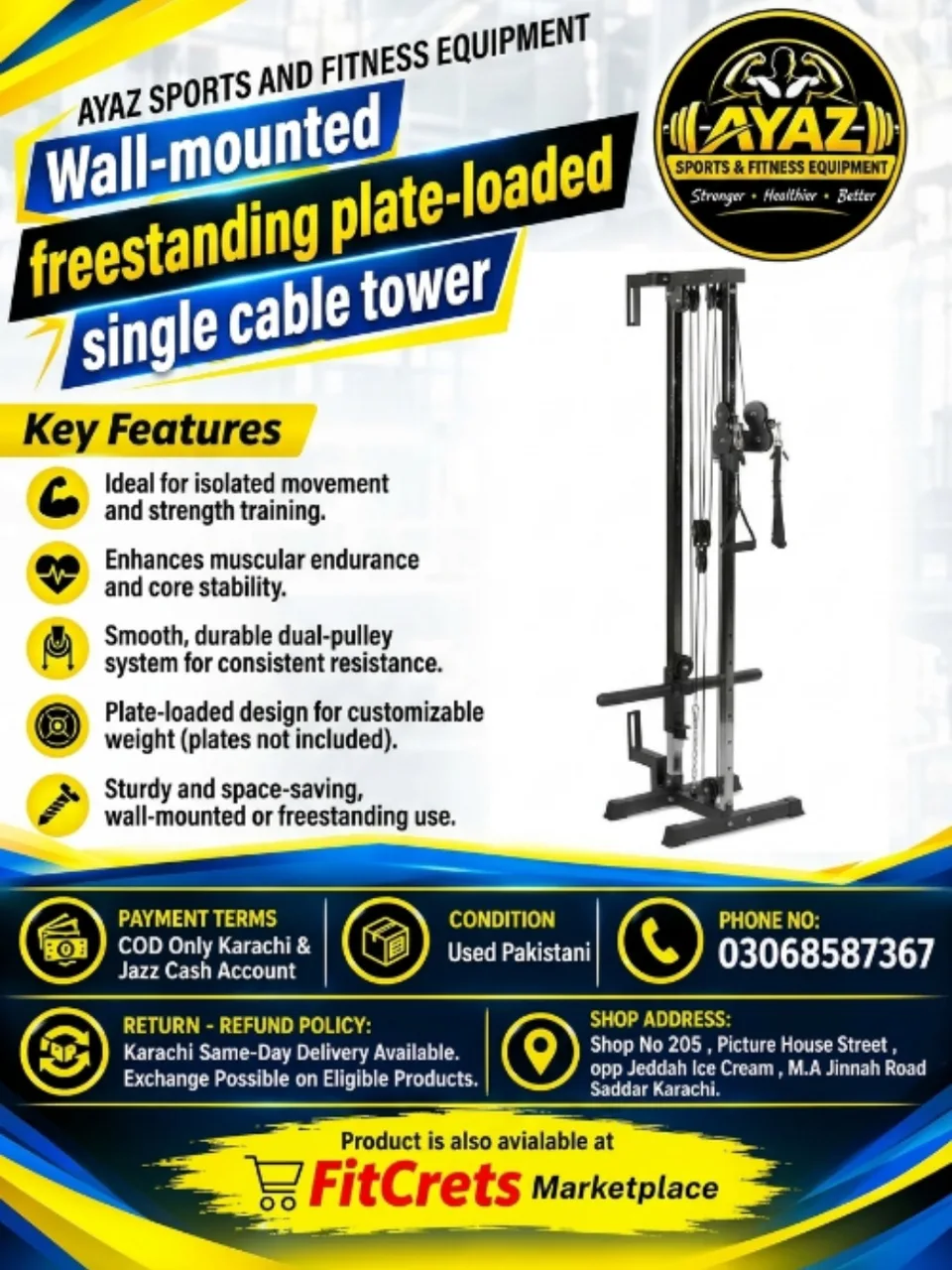 Wall-Mounted / Freestanding Plate-Loaded Single Cable Tower — photo 1
