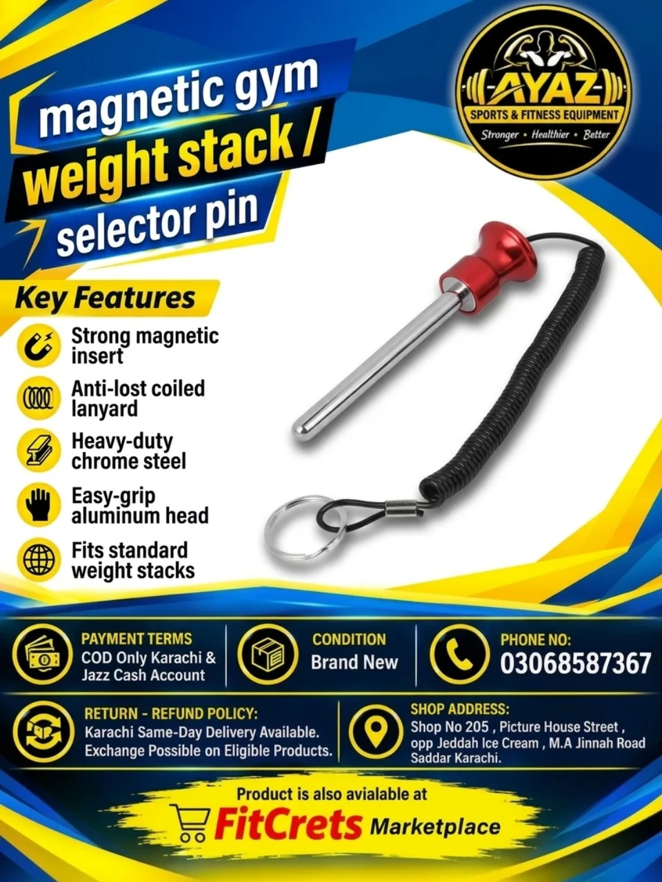 Magnetic Gym Weight Stack / Selector Pin — photo 1