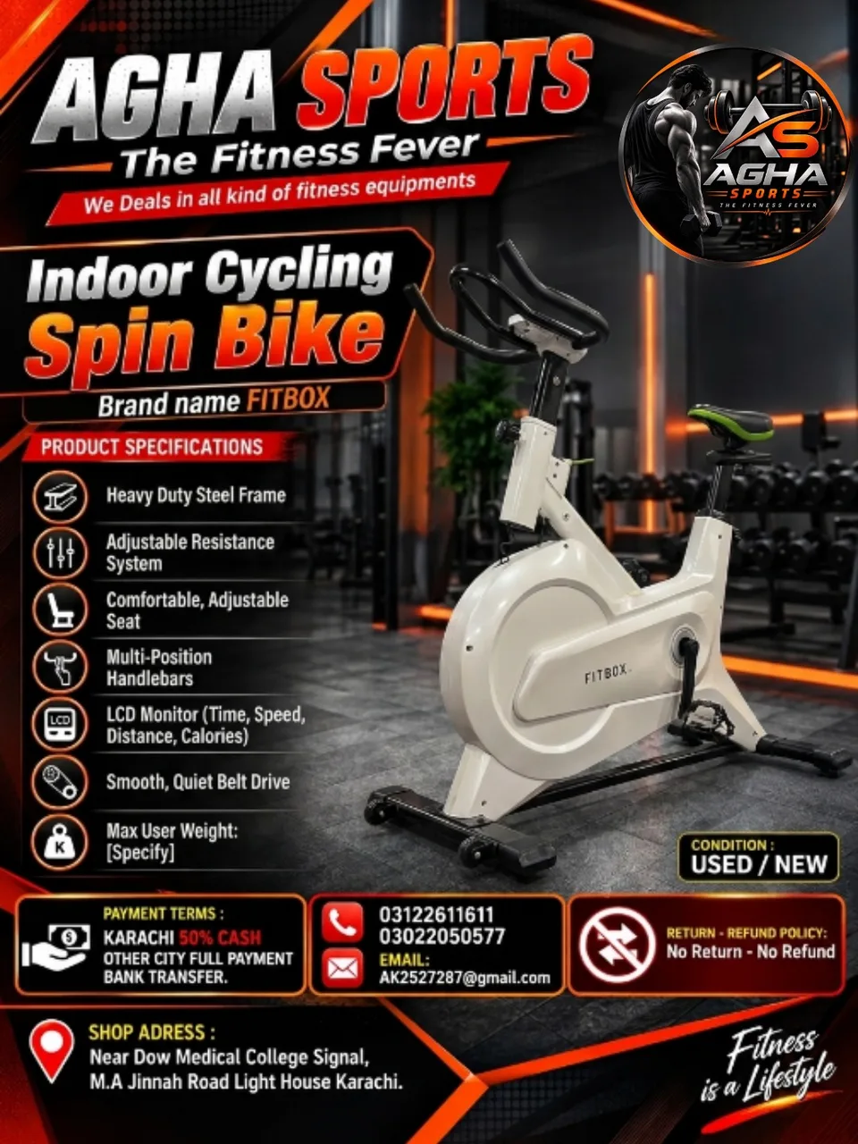 Indoor Cycling Spin Bike (Brand Name: FITBOX)