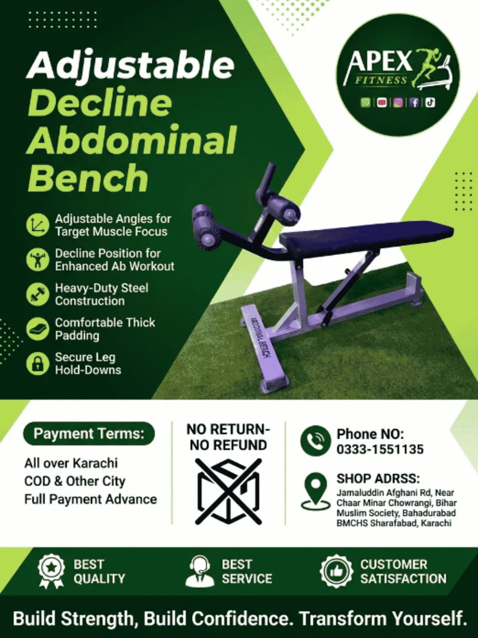 Adjustable Decline Abdominal Bench