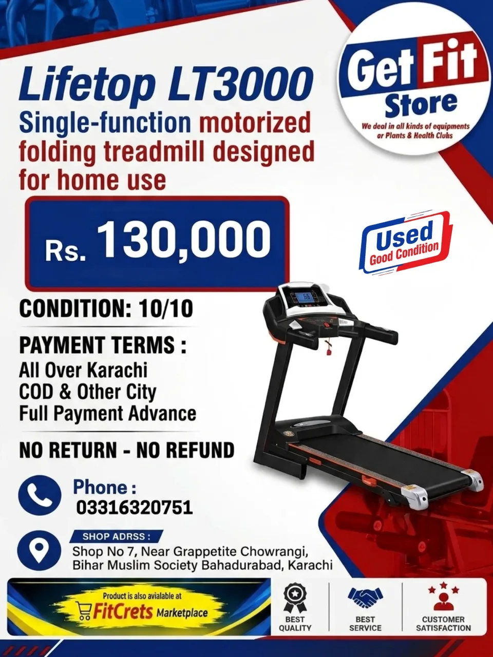 Lifetop LT3000 Single-function motorized folding treadmill designed for home use