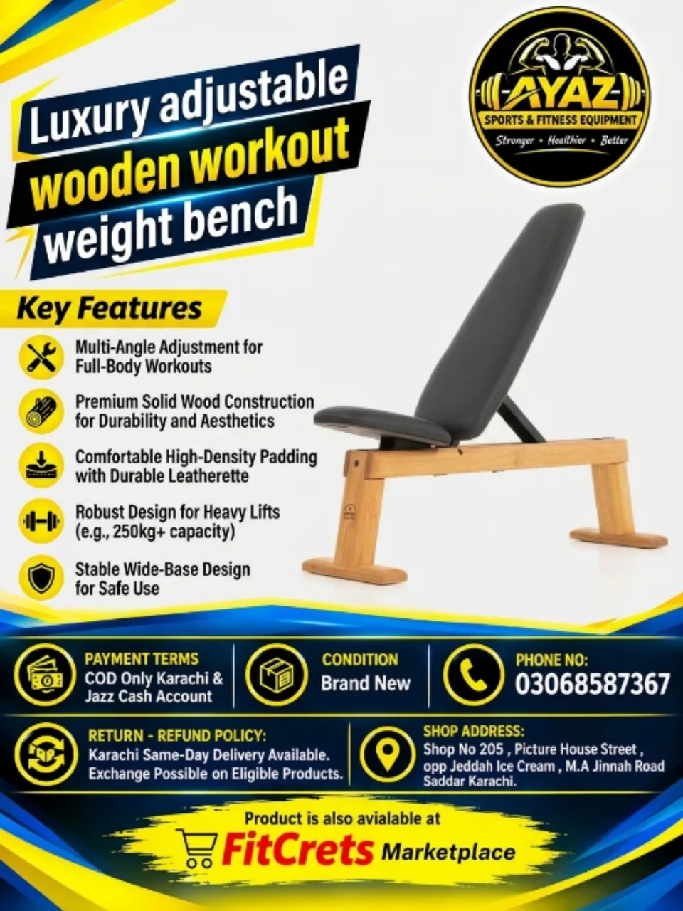 Luxury Adjustable Wooden Workout Weight Bench