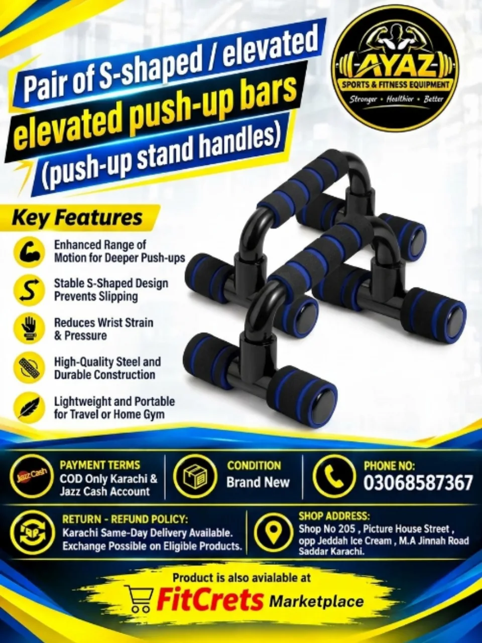Pair of S-Shaped Elevated Push-Up Bars — photo 1