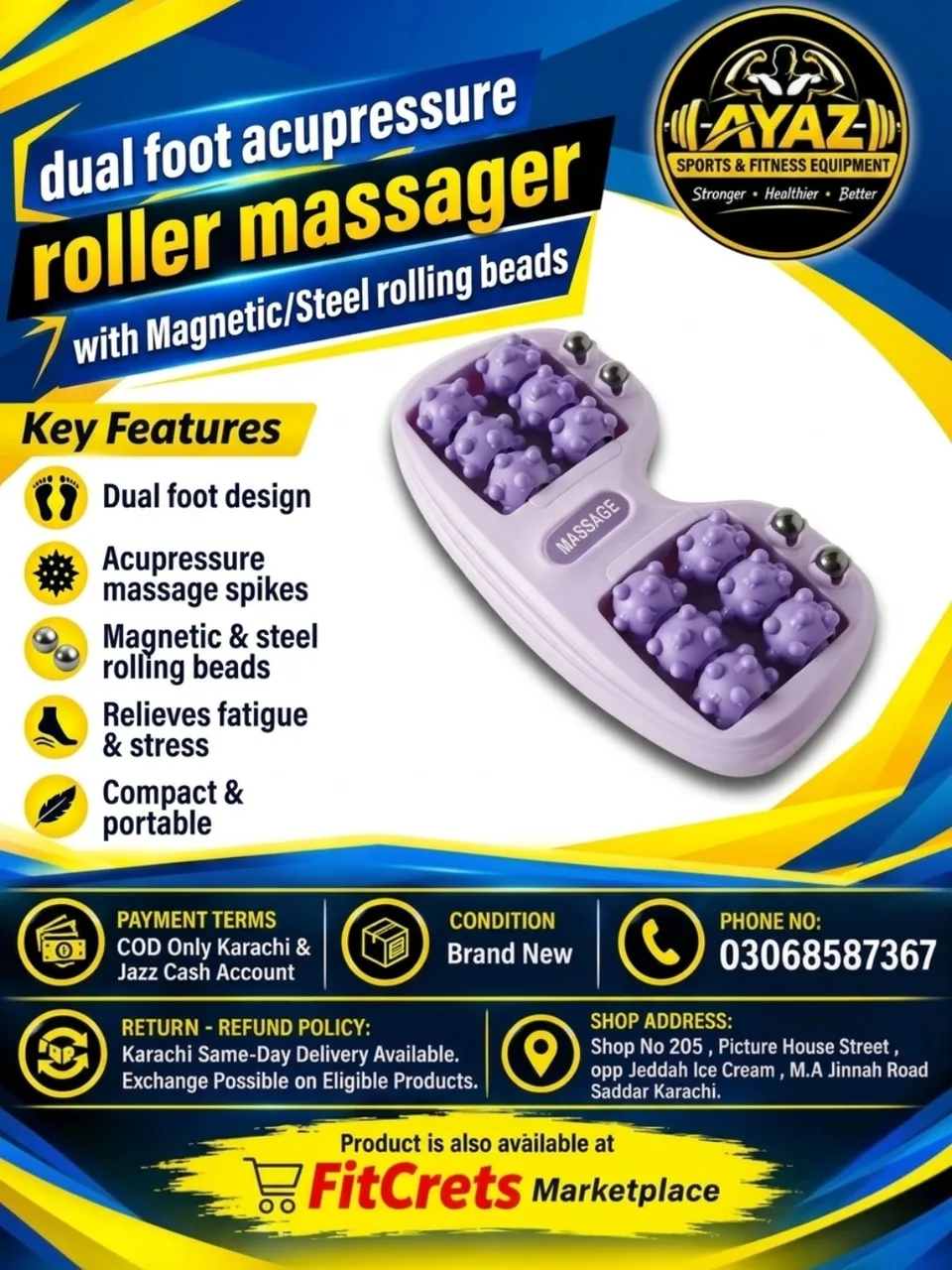 Dual Foot Acupressure Roller Massager with Magnetic & Steel Rolling Beads — photo 1