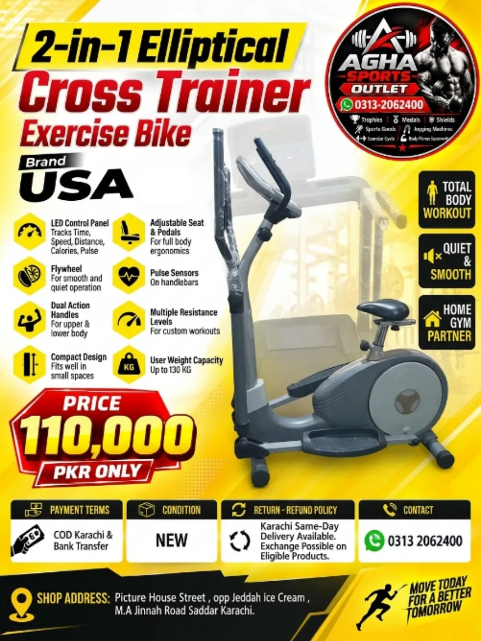 USA Brand 2-in-1 Elliptical Cross Trainer Exercise Bike