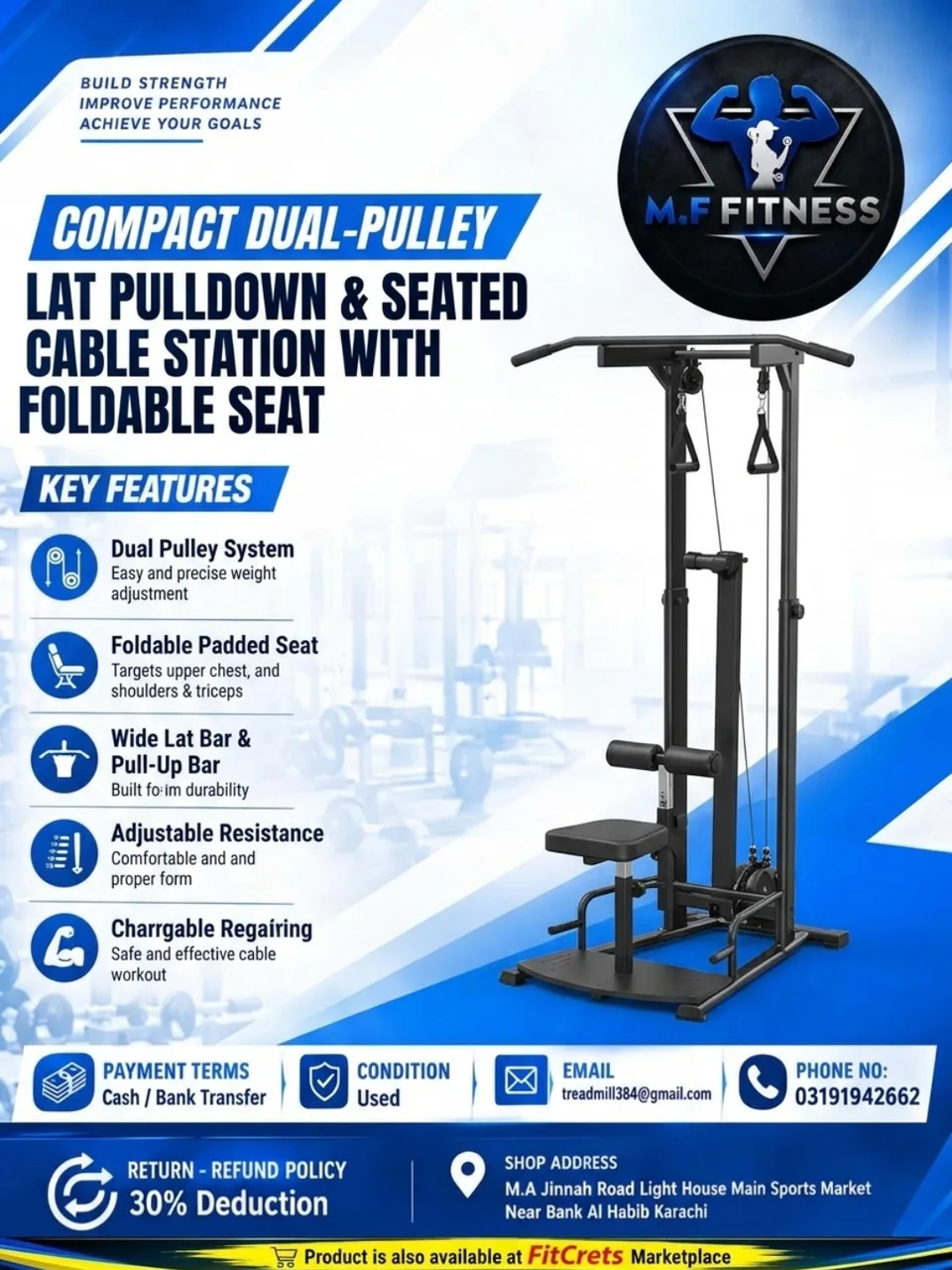 Compact Dual-Pulley Lat Pulldown & Seated Cable Station with Foldable Seat 